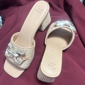 A New Day Women's Cream and Gold Mules